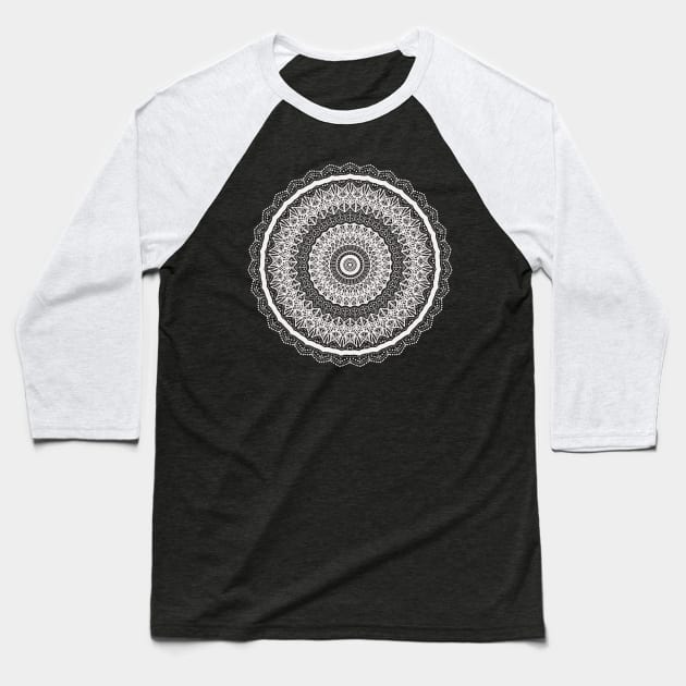 Amazing White Mandala Pattern Design Baseball T-Shirt by TANSHAMAYA